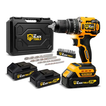 Parafusadeira Furadeira De Impacto Profissional Sem Fio 2 Baterias 21v Com Maleta Tb-21yx The Black Tools