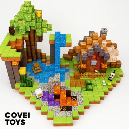 Kit 192 Blocos Imã Magnéticos Construção Tipo Minecraft Montar Empilhamento Cubo Infantil Brinquedo Educativo Covei Toys