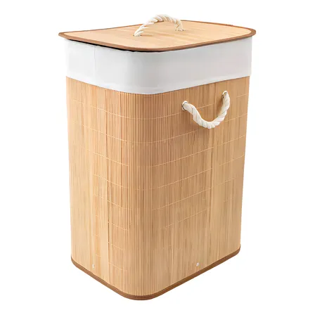 Cesto para Roupas Bambu Dobrável com Tampa Bege 60L Texfine