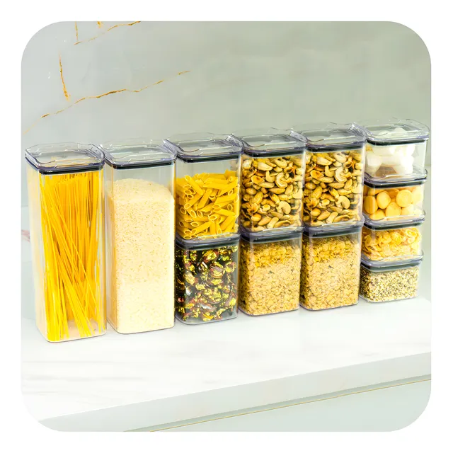 Kit 12 Potes Herméticos Porta Mantimentos Quadrado Cozinha Cor Transparente