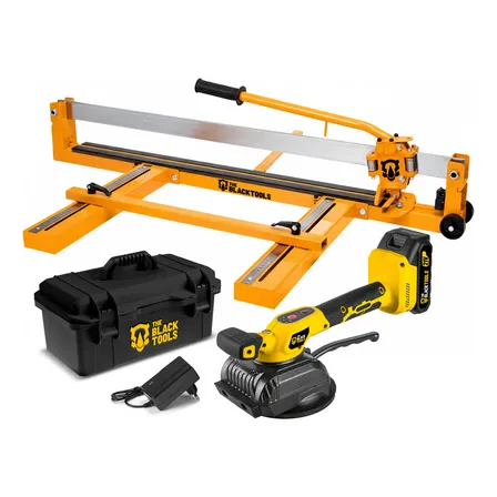 Kit Riscador De Piso Porcelanato 120cm Rolamentado Guia Laser + Assentador Piso Com Ventosa Bateria 21v The Black Tools Ttc210-ttm21b
