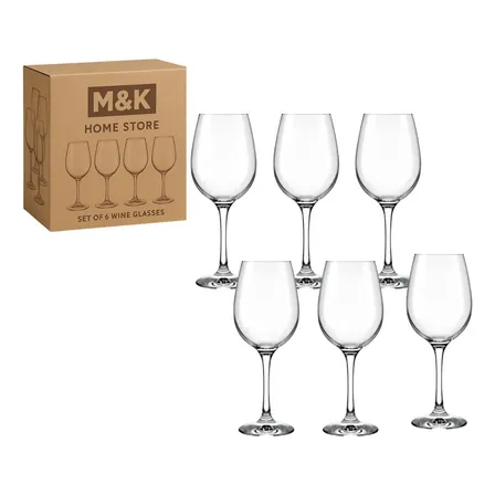Jogo 6 Taças de Vidro para Vinho Tinto 380ml Moderna Klass M&K Home