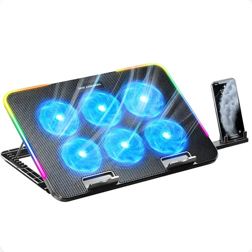 Suporte Base Refrigerada Notebook Te Oliver 6 Coolers Fans Ventoinhas Potentes Iluminação Rgb Mesa Projetada Laptop De Até 17 Polegadas Painel Controle Ajuste De Velocidade Ventilação Ultra