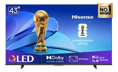 Hisense Smart TV UHD 4K QLED 43 Polegadas 43Q6QV com HDR10+, Dolby Atmos, Sports Mode, Game Mode Plus e Compatível com Alexa