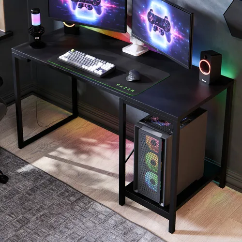 Escrivaninha Gamer Tokyo Para PC Mesa Computador Home Office com Suporte para CPU Design Moderno Estrutura em Aço Reforçado Tampo Preto Ideal para Setup Gamer e Escritório Cor Preto