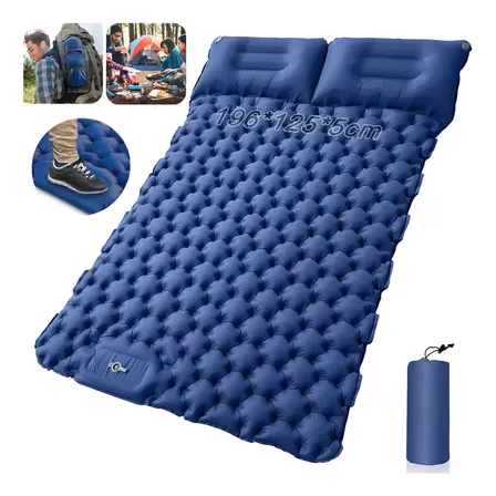 Colchão Casal Inflável 196x125x5cm Azul com Bomba de Pé para Camping