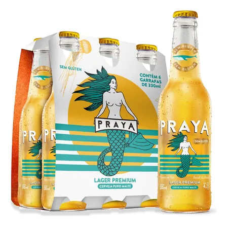 Cerveja Praya Lager 330ml Sem Glúten Pack 6 Unidades