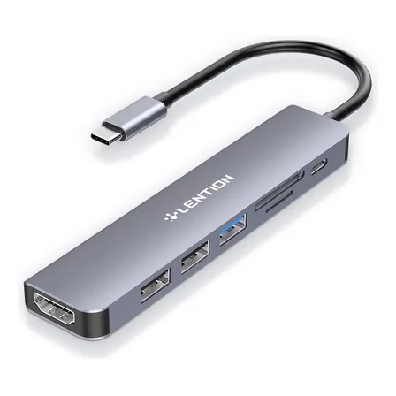 Lention Hub USB C 7 Em 1 HDMI 4K@60Hz PD 100W USB 3.0 + 2 USB 2.0 SD/TF