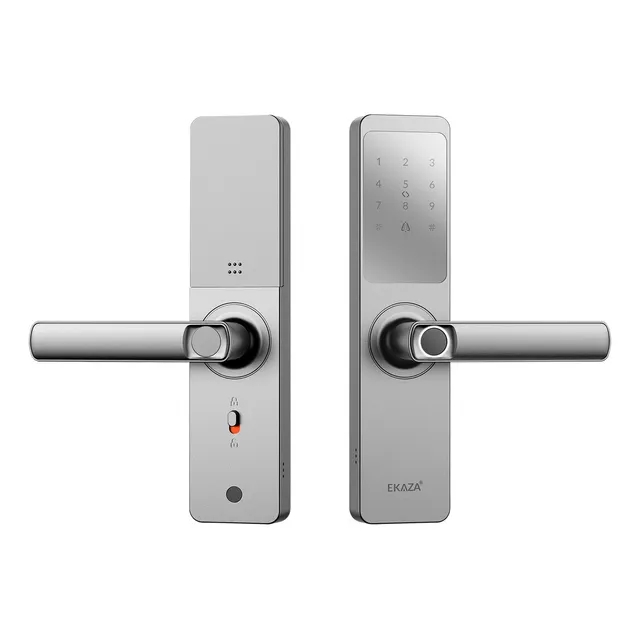 Fechadura Digital Inteligente Senha Cartão Alumínio Cor Prateada Biométrica Lyra Ekmg-t5332 Wifi Ekaza Prateado