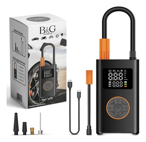 Compressor de Ar Portátil Digital B&G BG-17 USB-C Preto 150 psi Bivolt