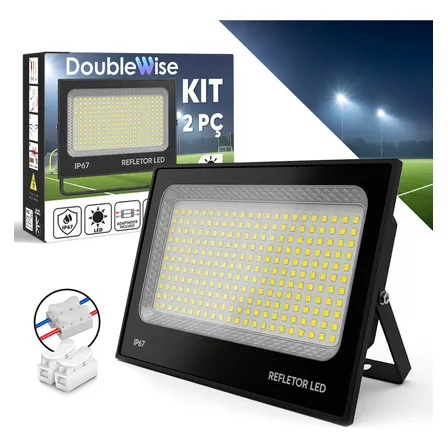 Kit 2 Refletores Led 500w Branco Frio Ip67 Double Wise Externos 127/220v Preto
