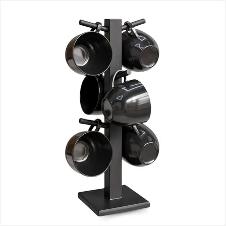 Jogo 6 Xicara Cafe Cha Preta Suporte Preto Cantinho Cafe