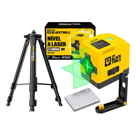 Kit Nível A Laser Verde 2 Linhas 20 Metros Esquadro + Tripé Reforçado Profissional Suporte 1,20m Btr120p The Black Tools