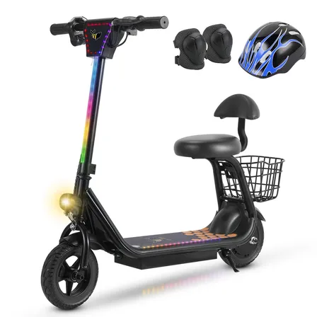 Honeywhale Jl006 Patinete Elétrico Infantil, 300w-18km/h-10km-80kg, Velocidade-juvenil-autonomia-de-bluetooth-carge, Três Velocidades, Scooter Com Banco E Cesto, 8 Pneus Sólidos, Honey Whale Preto