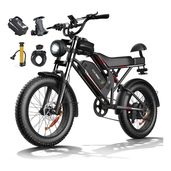 Honeywhale K6S Bicicleta Elétrica Adulto, 1080w-65km-55km/h-150KG-15,6AH, Bike-motor-autonomia-velocidade-carge, Freios Hidráulicos, Honey Whale Ebike Com Bolsa e Suporte para Celular, 20 Aro