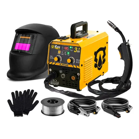 Maquina Inversora De Solda Mig Sem Gás 130a 3 Em 1 Tig Lift Com Acessórios Amarelo The Black Tools 220v