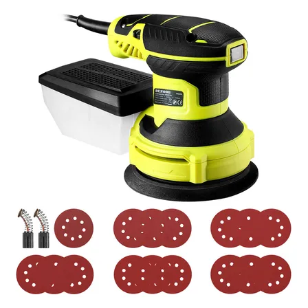 Lixadeira Orbital Profissional 350w 125mm 6 Velocidade Com Coletor De Pó Removível E 16pcs Lixas Para Lixamento Em Madeira E Metal Desoon