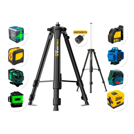 Tripé Reforçado Profissional Vertical 1,20m Para Nível Câmera Dobrável Universal Cor Preto The Black Tools