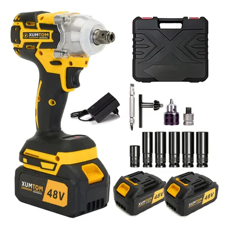 Chave De Impacto Brushless 1/2 Xumtom Parafusadeira Bivolt 2 Bateria 48v Caixa Organizadora De Plástico Amarelo 127/220v