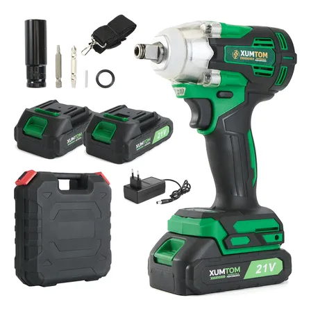 Chave De Impacto Eletrica 21v 450nm Com 2 Baterias Parafusadeira Furadeira Recarregável Sem Escova Verde-escuro 127/220v