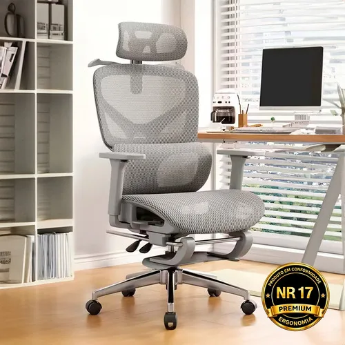 Cadeira De Escritório Ergonômica Giratoria Nr17 Malha Respirável Com Suporte Lombar Adaptável Apoio Para Pés Retrátil Encosto Ajustável Seis Posições Suporta 200kg Cor Cinza C04 Corsair Brielli Home