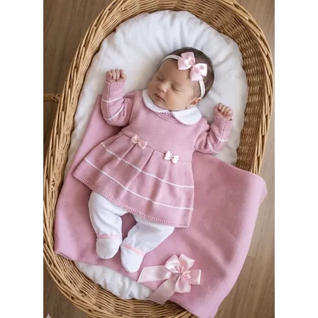 Saída De Maternidade Em Tricô Rosa Bebê Rosa 0 A 3 Meses