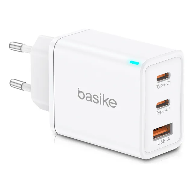 Carregador Basike 65w Com 2 Portas Usb-c E 1 Porta Usb-a, Carregador Turbo De 3 Portas Compatível Com Macbook, iPad Pro, Galaxy S25/s24, iPhone 17/16/15/14/13/12/11 Branco Branco-65w