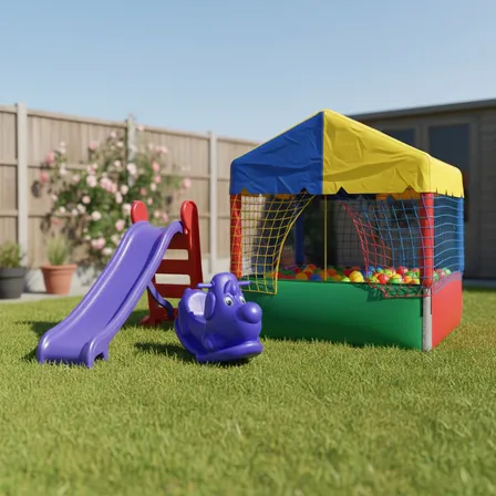 Piscina Bolinhas 1,5m + Escorregador + Gangorra Cachorro Kit 1