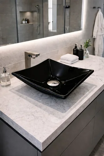 Cuba De Vidro Quadrada 31cm Preta Para Banheiros E Lavabo Tampo Moderno Pia De Sobrepor