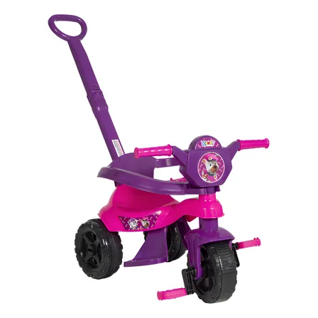 Triciclo Infantil Passeio Empurrador Kendy Velotrol Motoca Rosa/Lilás