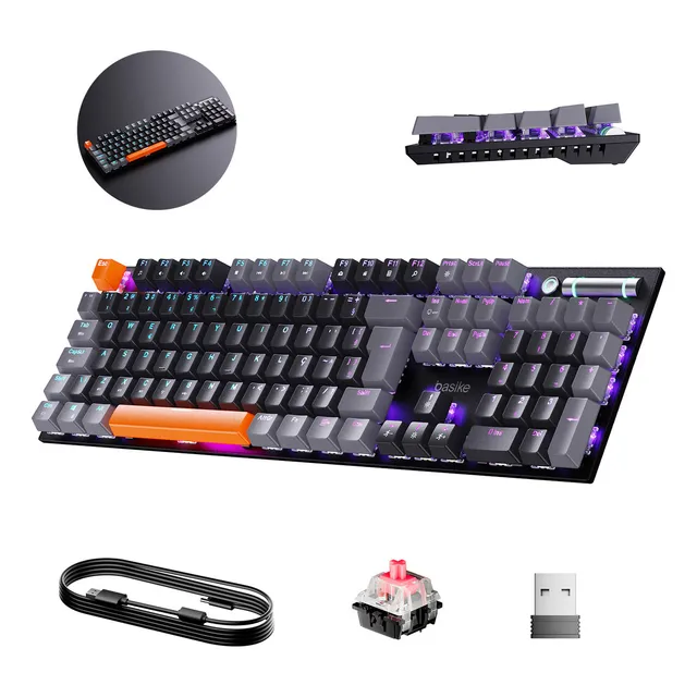 Teclado Rgb Mecanico Gasket Mount Triplo Modo(com Cabo+usb2.4g+bt5.0), Hot Swap, Layout ABNT2, Anti-Ghosting, Acessorios Compatível Pc, Windows, Android, Ios, Mac, Teclado Ergonômico, Cor Preto