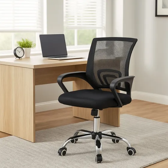 Cadeira Escritorio Ajustavel Apoio Braço Tecido Respiravel Preto