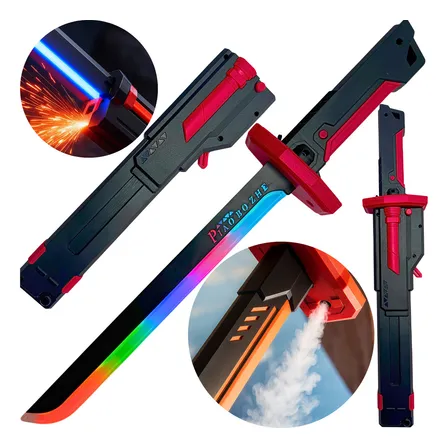 Espada Katana Com Led Rgb Zornix 44cm,lançador De Fumaça Com Reservatório De Água,lança Faísca Ao Abrir, Efeitos Sonoros, Botão Liga E Desliga, Sabre Iluminado Decoração