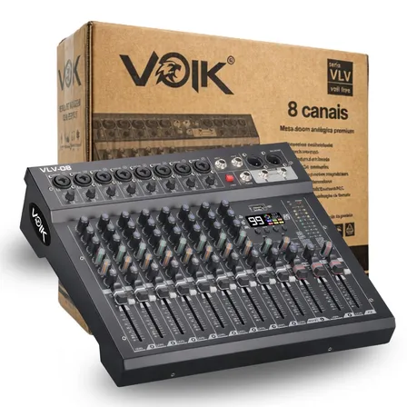 Mesa De Som 8 Canais Voik Vlv-08 Metal Usb Bluetooth 99 Efeitos Interface De Áudio Live Streaming 48v Phantom Power Botão Pfl Processamento Digital Bivolt 110v/220v 127/220v