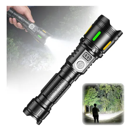 Lanterna Tática Led Zoom 3600lm 2km Alto Luz Potente Usb Recarregável Vem Com 2 Baterias Modelo 18650 Enfit Vida Preto Branco