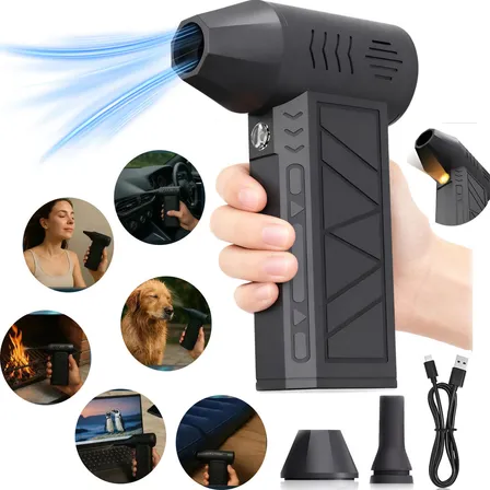 Mini Soprador Ventilador De Ar Turbo Jato 130000 Rpm Sem Fio + Ligenai Battery 3 Potências Aspirador Bateria 3000mah Portátil Vento Forte Portátil Recarregavel Cor Preto 127/220v