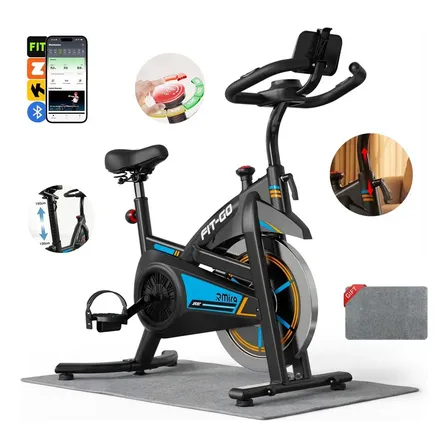 Bicicleta Ergométrica Spinning Fitness Profissional Mecanica Roda Inércia 14kg Bluetooth Integrado + Tapete / Monitoramento em Tempo Real/ Rastreamento de Calorias Queimadas