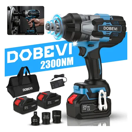 Chave De Impacto 2300nm 2 Bateria Potente Brushless DOBEVI Motor sem escovas de nível industrial Chave de impacto com bateria Blue Edition 110/220 V Chave elétrica de alta potência