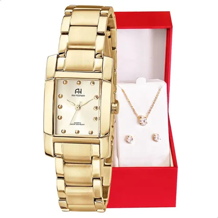 Kit Relógio Feminino Champion Ana Hickmann Dourado Luxo Ah28008h Dourado Branco