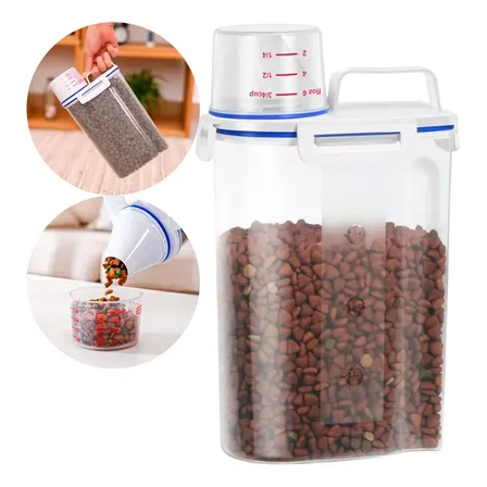 Porta Ração Pote Com Tampa Pet Gato Cachorro Dispenser 2l Transparente