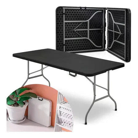 Mesa Dobravel 1.80m Maleta Com Alça Portatil Camping Praia Jardim Área Externa Interna Salão De Festas Gourmet Resistente Cor Preto Corsair