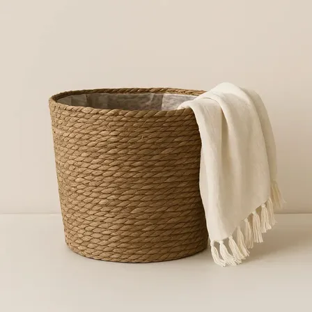 Cesto Decorativo De Palha Natural Cachepo Grande Decoração Ambiente Chic Boho Vaso Rustico Cachepot Fibra Natural Com Revestimento Interno Cesto Para Plantas Multiuso Organiza E Decora Ambientes