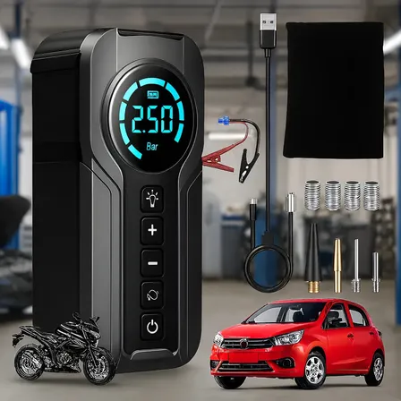 Auxiliar Partida Bateria Compressor Ar Emergência Portátil Veicular Com Compressor De Ar, Hold On Portátil Compressor Ar 10000mah Veicular