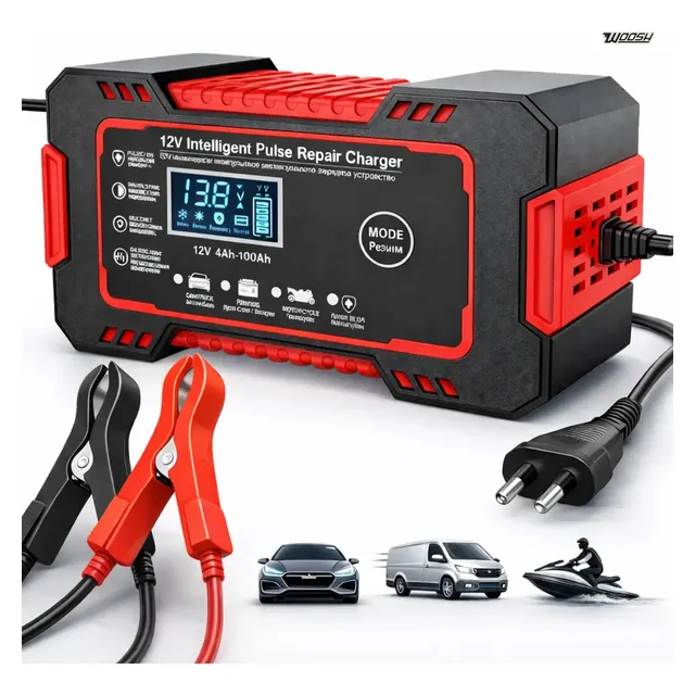 Carregador Inteligente De Bateria Automotiva 12v 6a Bivolt Recupera Baterias 4ah A 100ah Todos Veículos Moto Carro Caminhão Barco