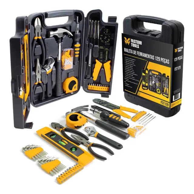 Jogo De Ferramentas Kit 129 Peças C/ Maleta Fasterr Preto