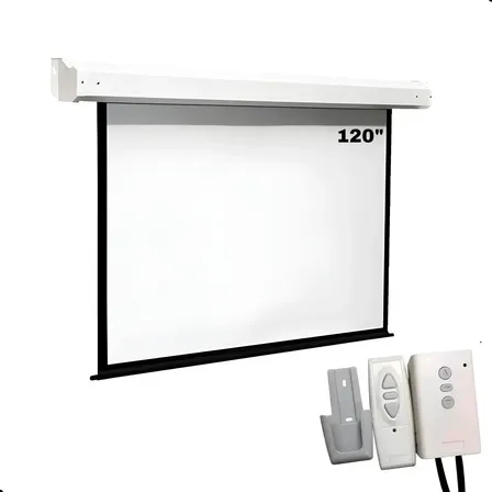 Tela De Projeção Elétrica - Domori - 120 Polegadas Retratil C/ Controle Remoto Automação Alexa Igreja Matte White Hd Profissional Premium
