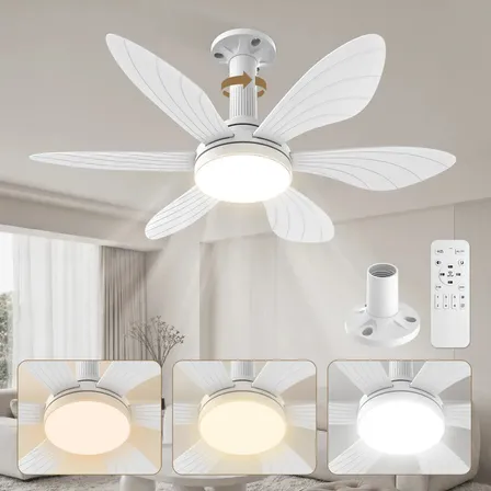 Ventilador De Teto Fansvento 71cm Com Controle Remoto Com Luz, 6 Pás, 6 Velocidades, 3cct, Soquete E27, Função Memória, Temporizador, Silencioso, Rápida Instalação Para Quarto E Sala