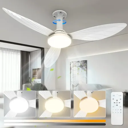 Ventilador De Teto Fansvento 91.4cm Com Controle Remoto Com Luz, 3 Pás, 6 Velocidades, 3cct, Soquete E27, Pás Em Absfunção Memória, Temporizador, Silencioso, Rápida Instalação Para Quarto E Sala