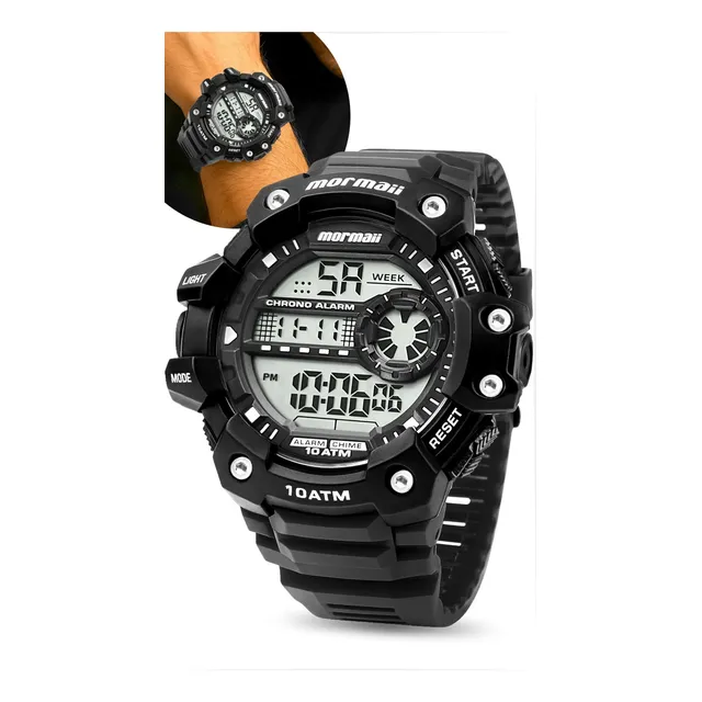 Relógio Mormaii Masculino Force Militar Digital Prova D'água Preto Preto Cinza
