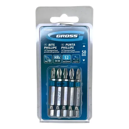 Jogo De Bits Phillips Ph2 50mm 1/4 Polegada C/ 5 Peças Gross